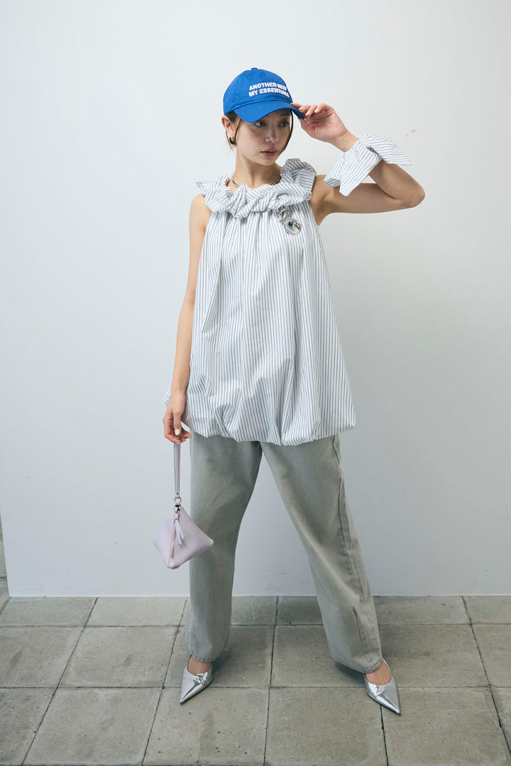 [予約/SET]ストライプバルーンアメスリTOPS+ヴィンテージカーブデニムパンツ(2set)