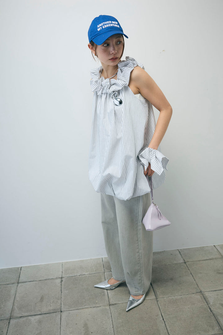 [予約/SET]ストライプバルーンアメスリTOPS+ヴィンテージカーブデニムパンツ(2set)