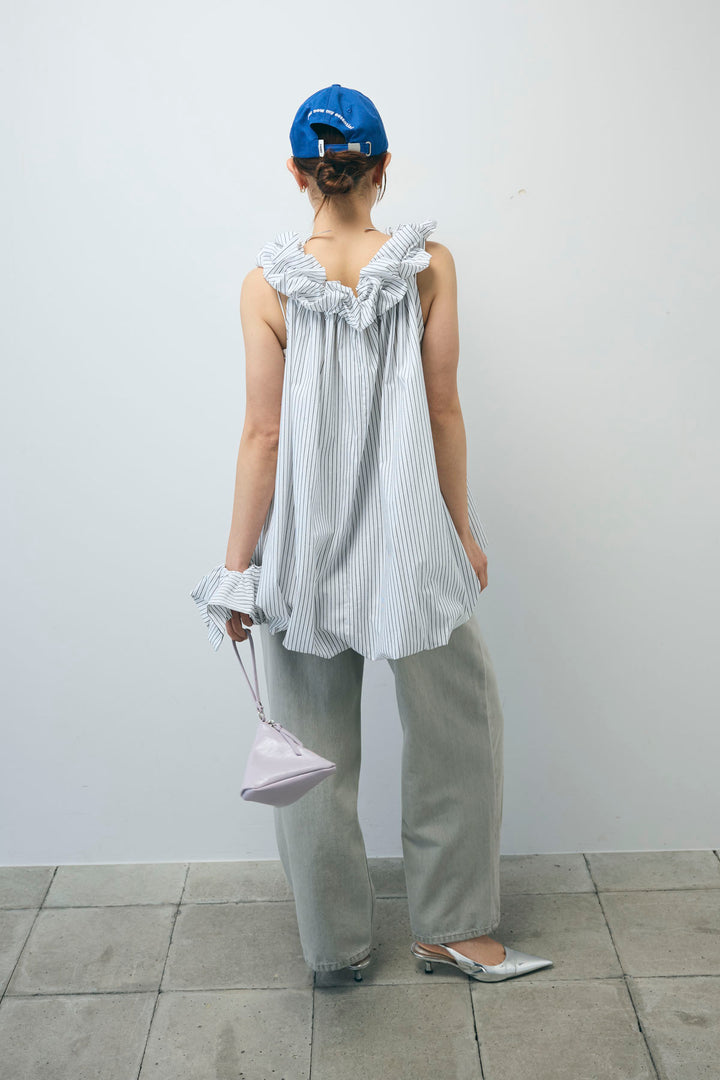 [予約/SET]ストライプバルーンアメスリTOPS+ヴィンテージカーブデニムパンツ(2set)