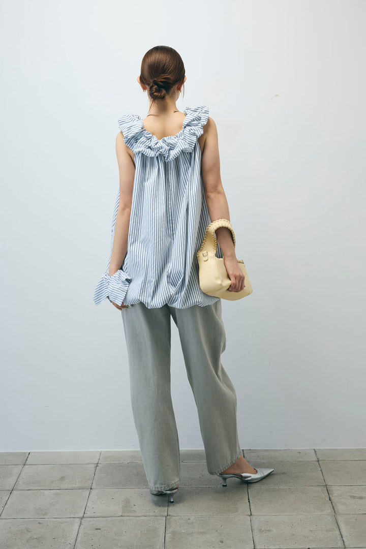[予約/SET]ストライプバルーンアメスリTOPS+ヴィンテージカーブデニムパンツ(2set)