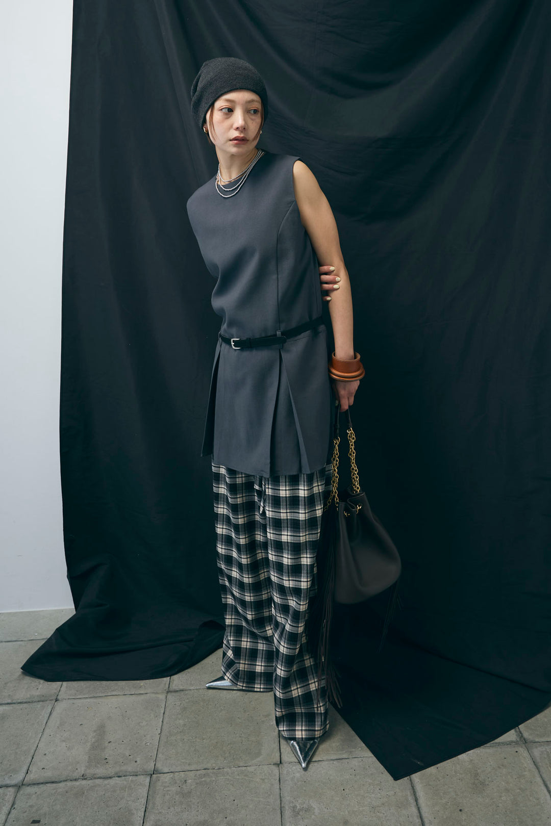 [予約]ベルト付きプリーツチュニック