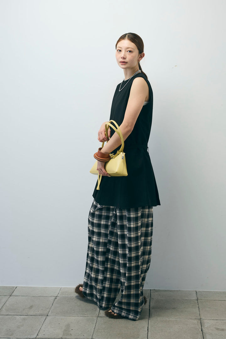 [予約/SET]ベルト付きプリーツチュニック+チェックパンツ(2set)