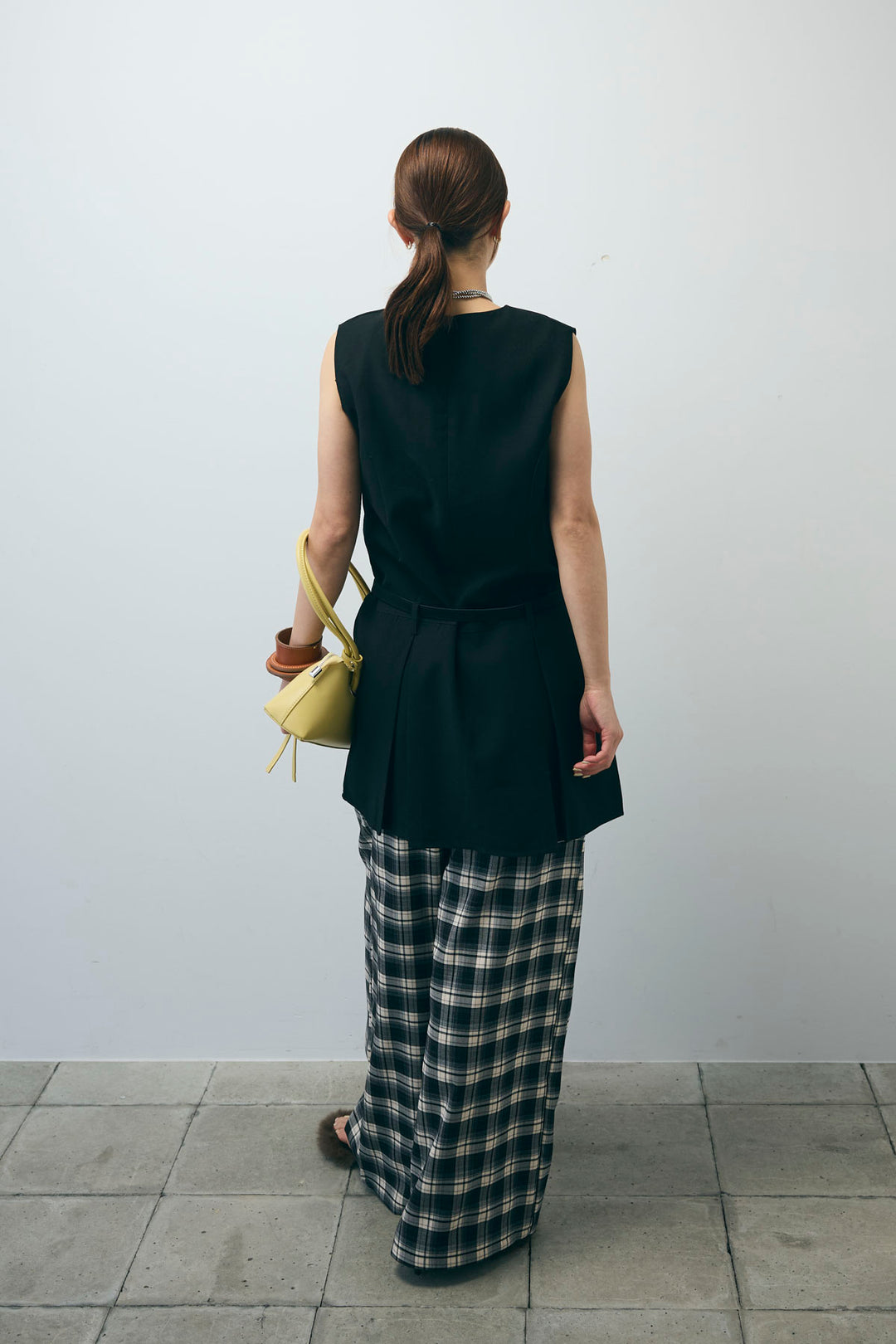 [予約/SET]ベルト付きプリーツチュニック+チェックパンツ(2set)