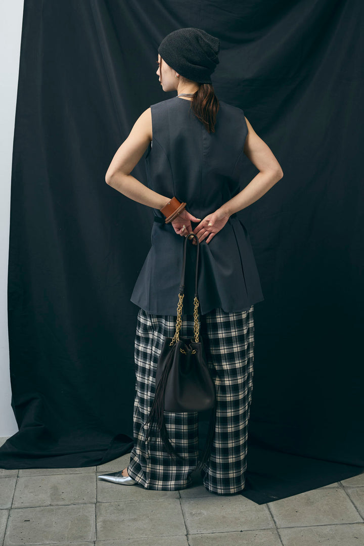 [予約/SET]ベルト付きプリーツチュニック+チェックパンツ(2set)