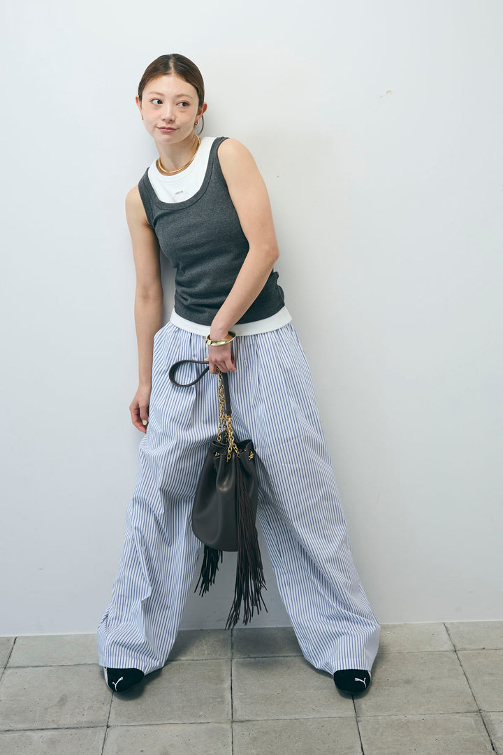 [予約/SET]テレコベーシックタンク+ストライプ イージー ワイド パンツ(2set)