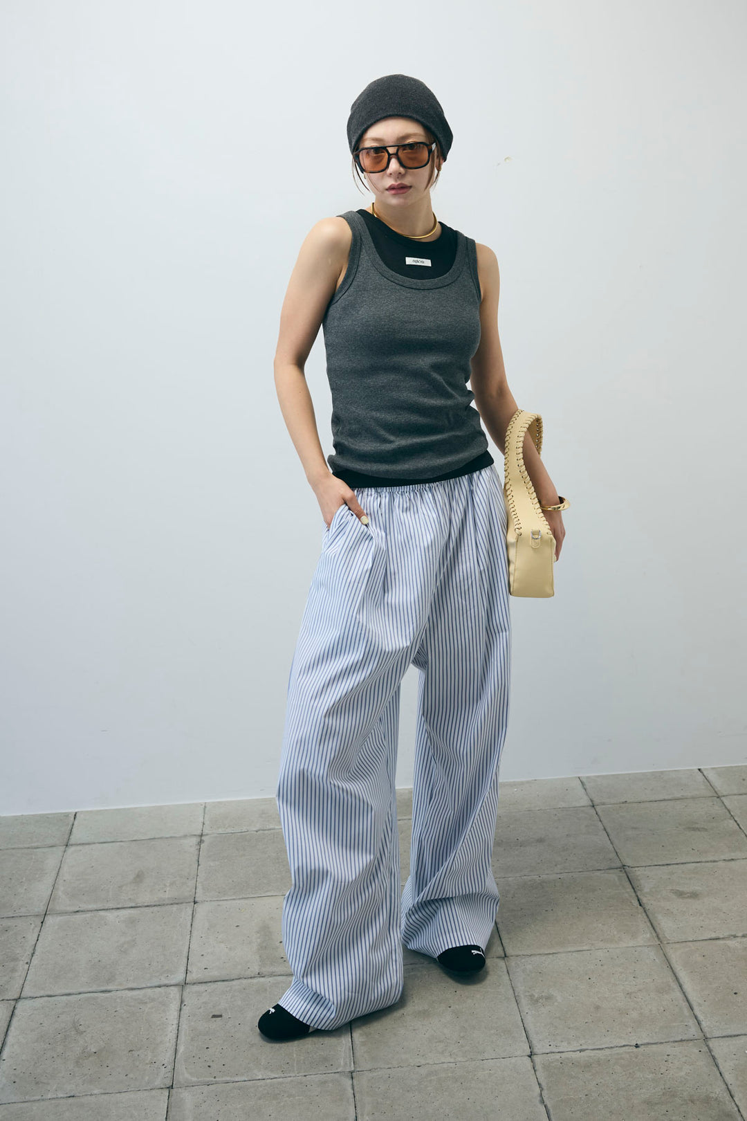 [予約/SET]ネーム入りアメスリタンク+テレコベーシックタンク+ストライプ イージー ワイド パンツ(3set)