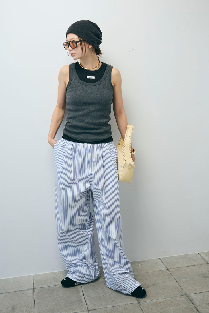 [予約/SET]テレコベーシックタンク+ストライプ イージー ワイド パンツ(2set)