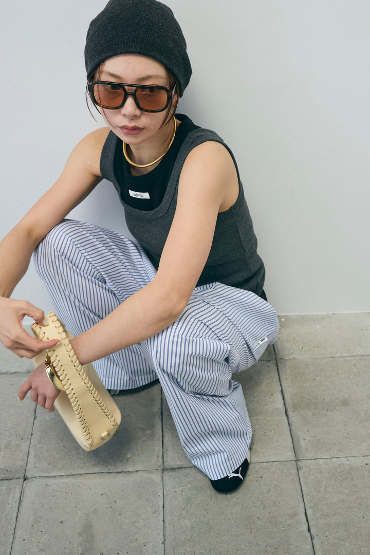 [予約/SET]テレコベーシックタンク+ストライプ イージー ワイド パンツ(2set)