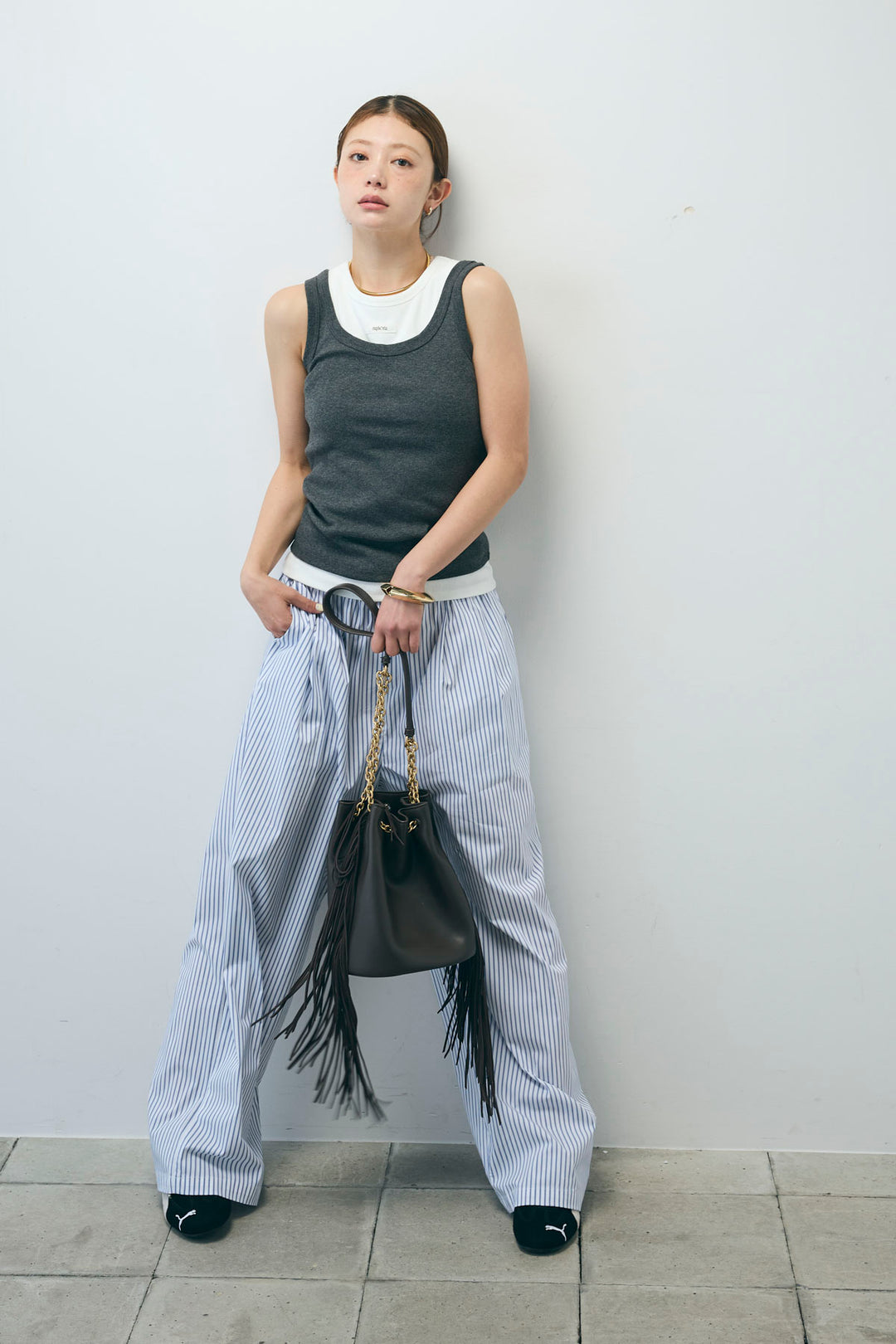 [予約/SET]ネーム入りアメスリタンク+テレコベーシックタンク+ストライプ イージー ワイド パンツ(3set)