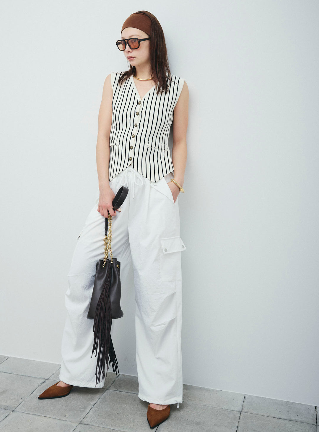 [予約]チョークストライプニットベスト