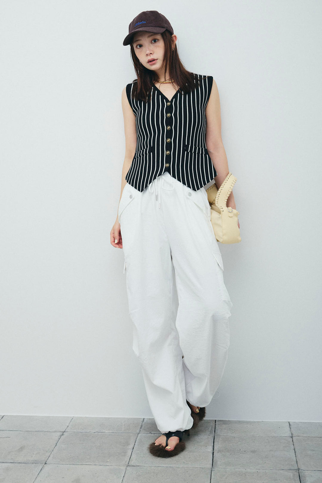 [予約/SET]チョークストライプニットベスト+カーゴパンツ(2set)