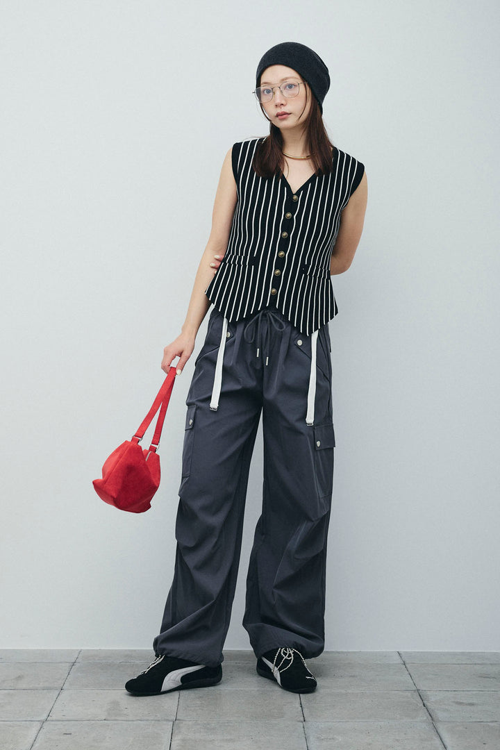 [予約/SET]チョークストライプニットベスト+カーゴパンツ(2set)