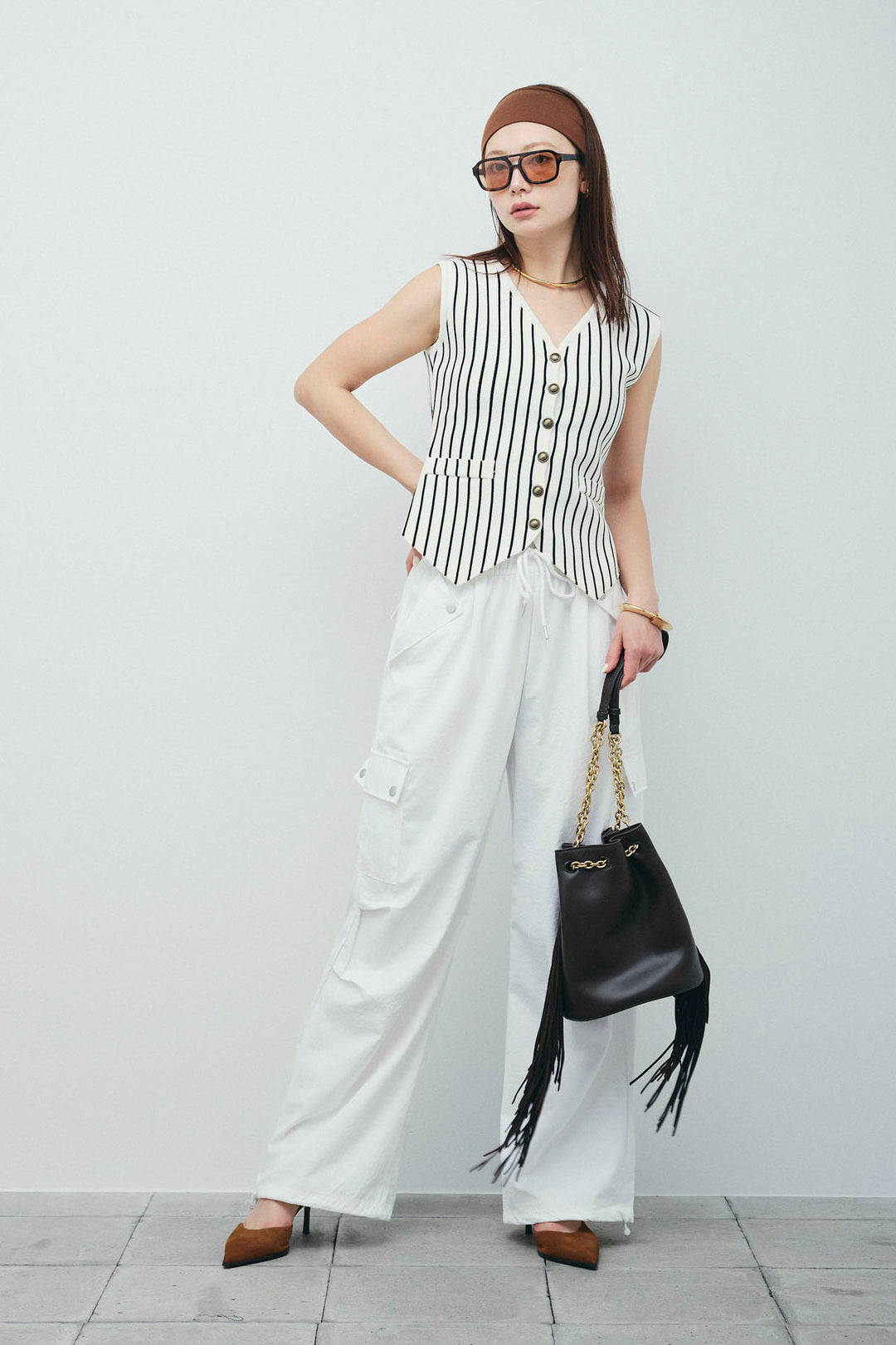 [予約/SET]チョークストライプニットベスト+カーゴパンツ(2set)