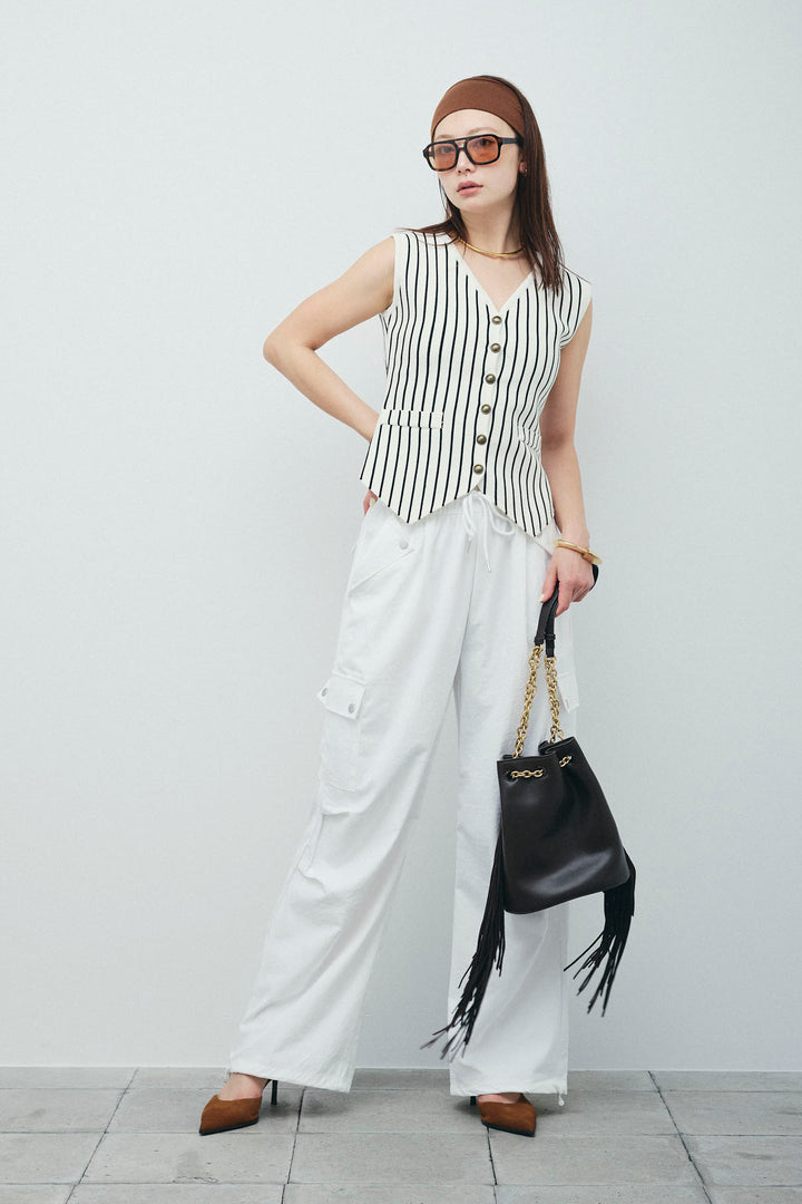 [予約/SET]チョークストライプニットベスト+カーゴパンツ(2set)