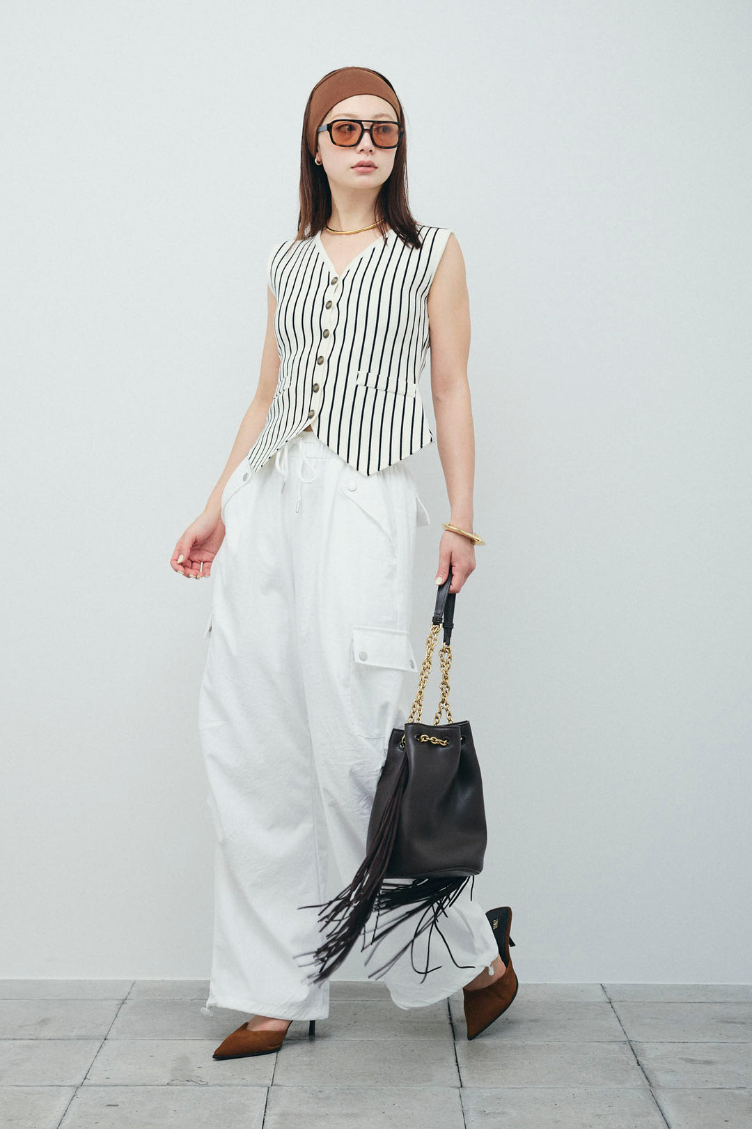 [予約/SET]チョークストライプニットベスト+カーゴパンツ(2set)