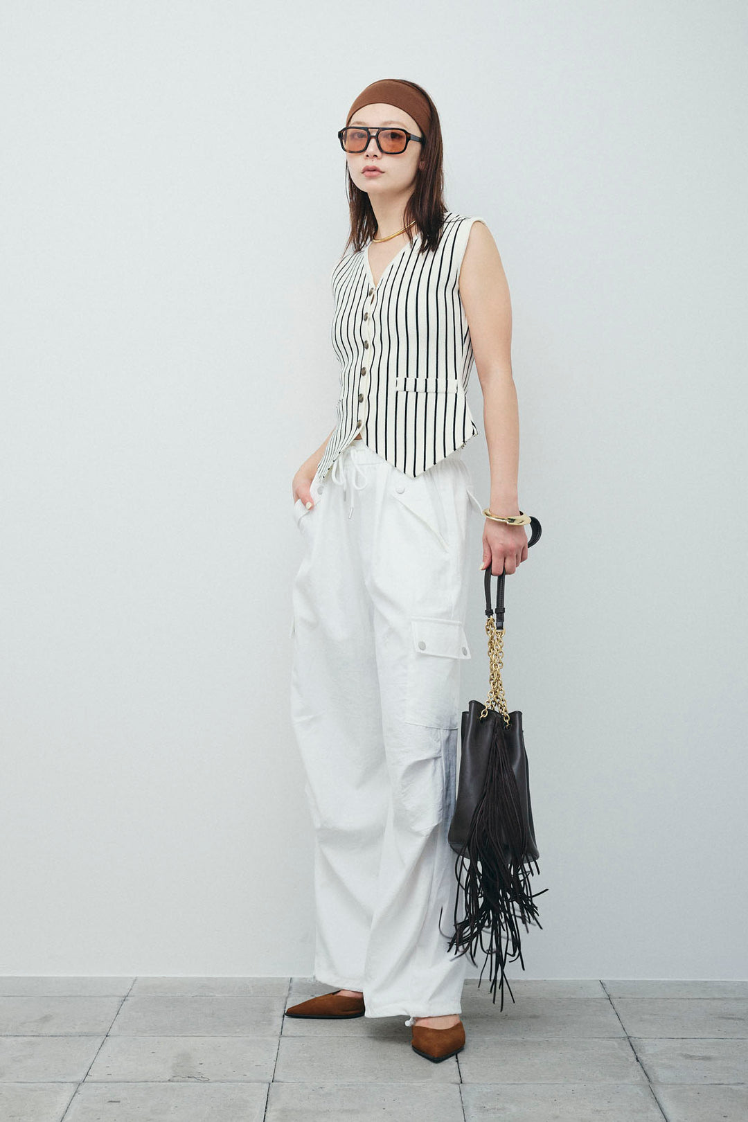 [予約/SET]チョークストライプニットベスト+カーゴパンツ(2set)