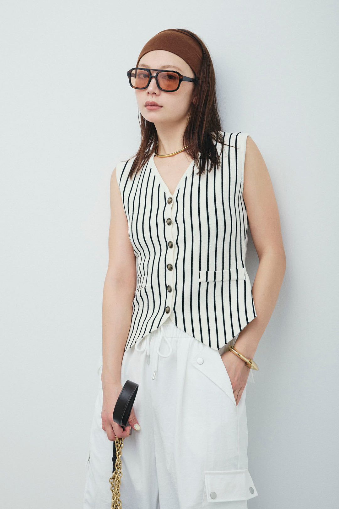 [予約/SET]チョークストライプニットベスト+カーゴパンツ(2set)