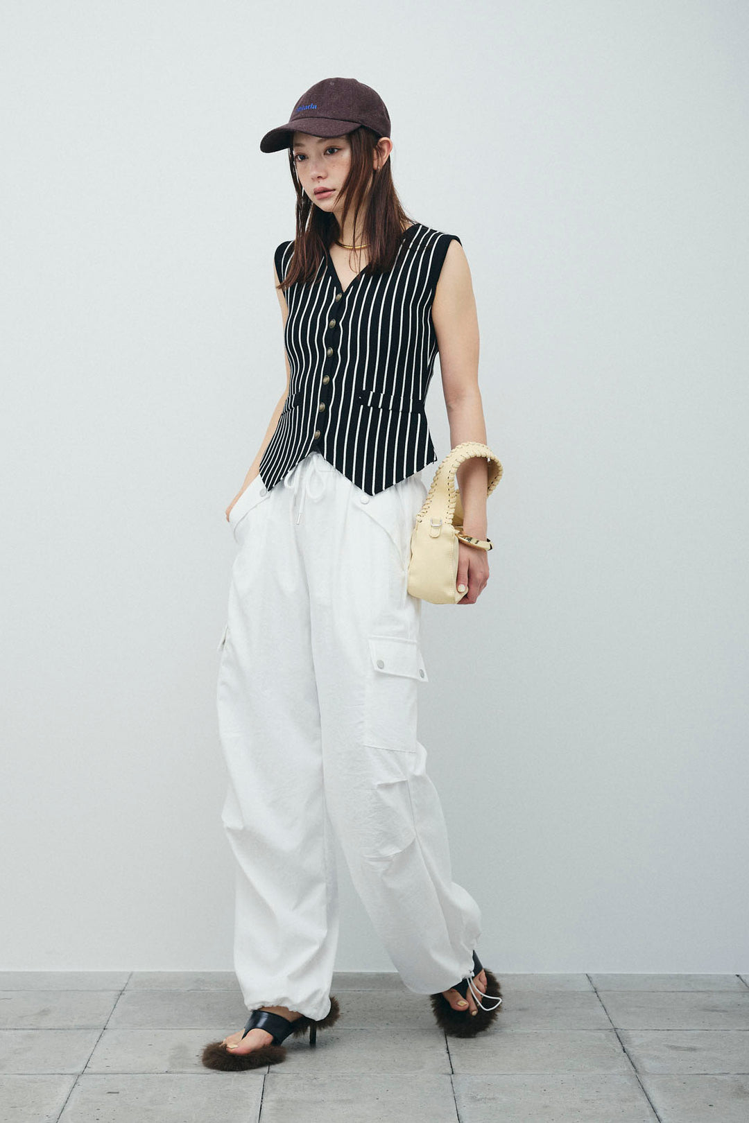 [予約/SET]チョークストライプニットベスト+カーゴパンツ(2set)