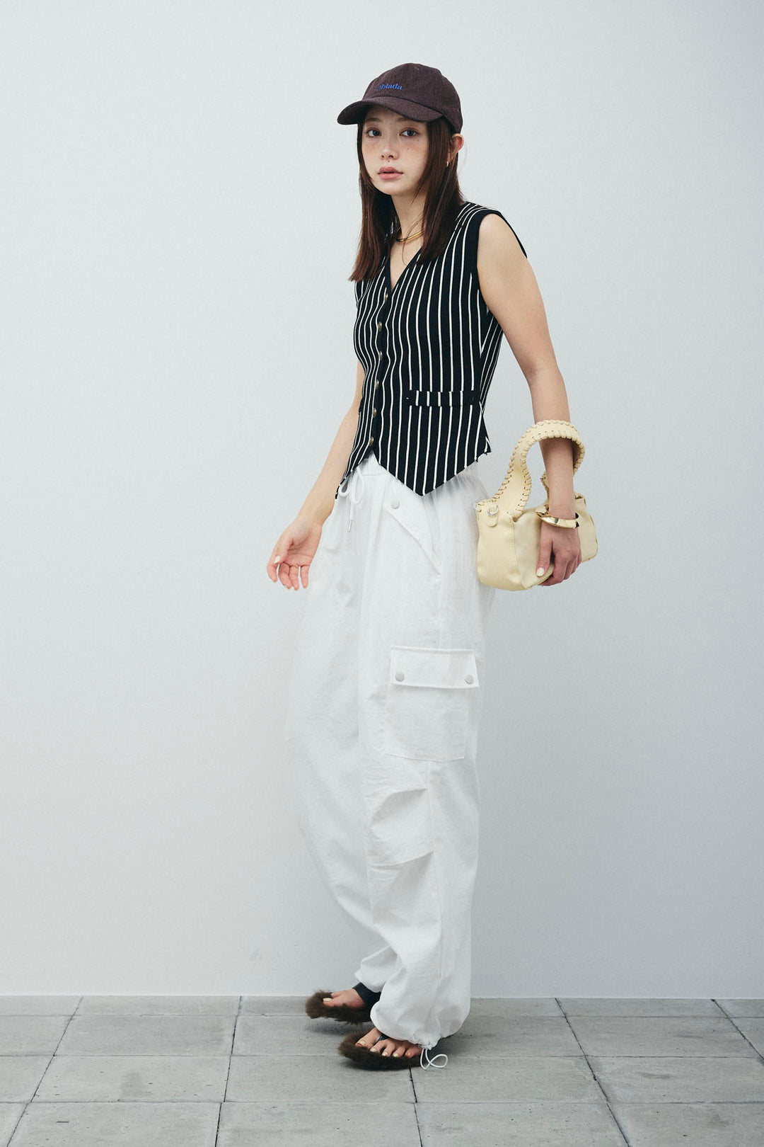 [予約/SET]チョークストライプニットベスト+カーゴパンツ(2set)