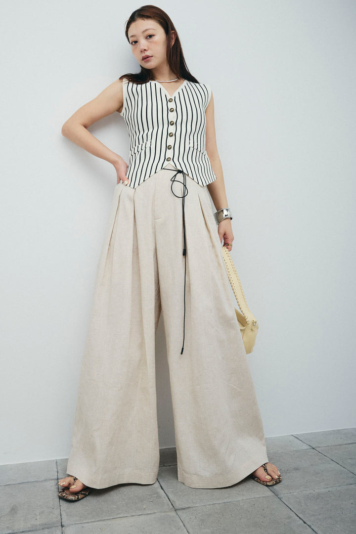 [予約/SET]チョークストライプニットベスト+リネンライクリラックスパンツ(2set)
