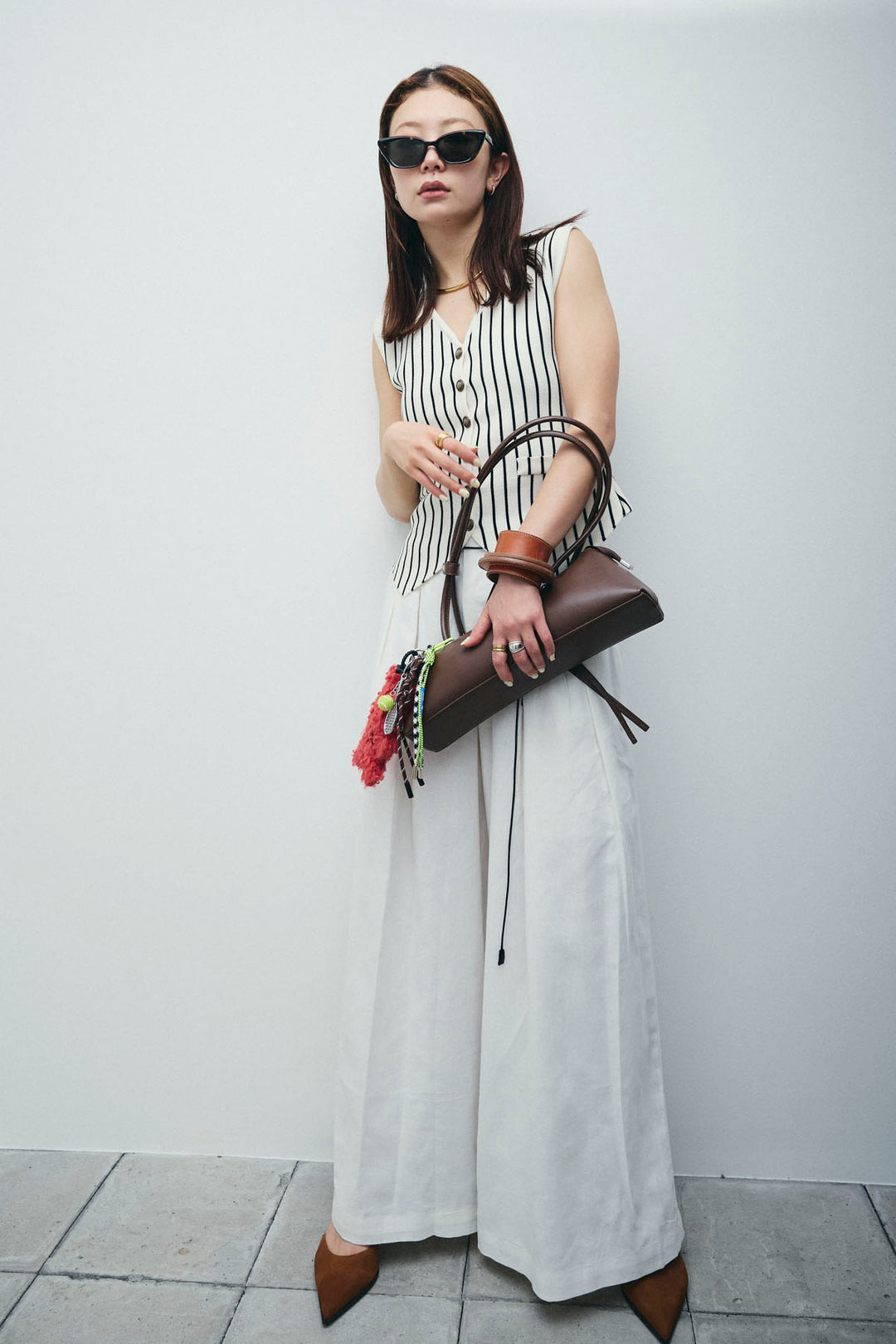 [予約/SET]チョークストライプニットベスト+リネンライクリラックスパンツ(2set)