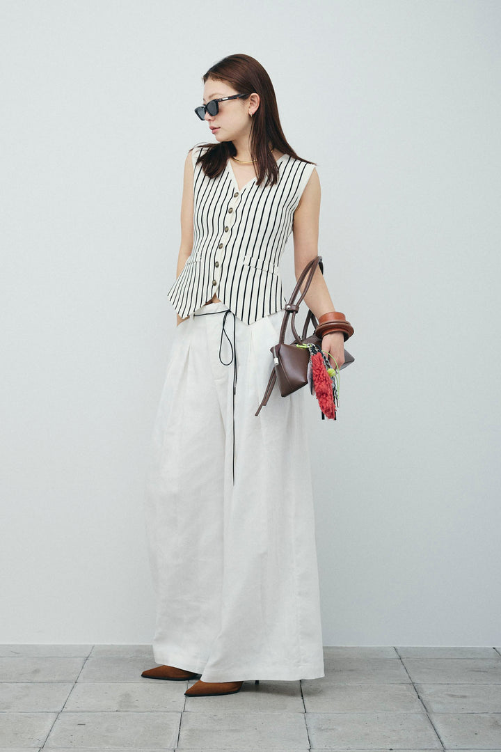 [予約/SET]チョークストライプニットベスト+リネンライクリラックスパンツ(2set)