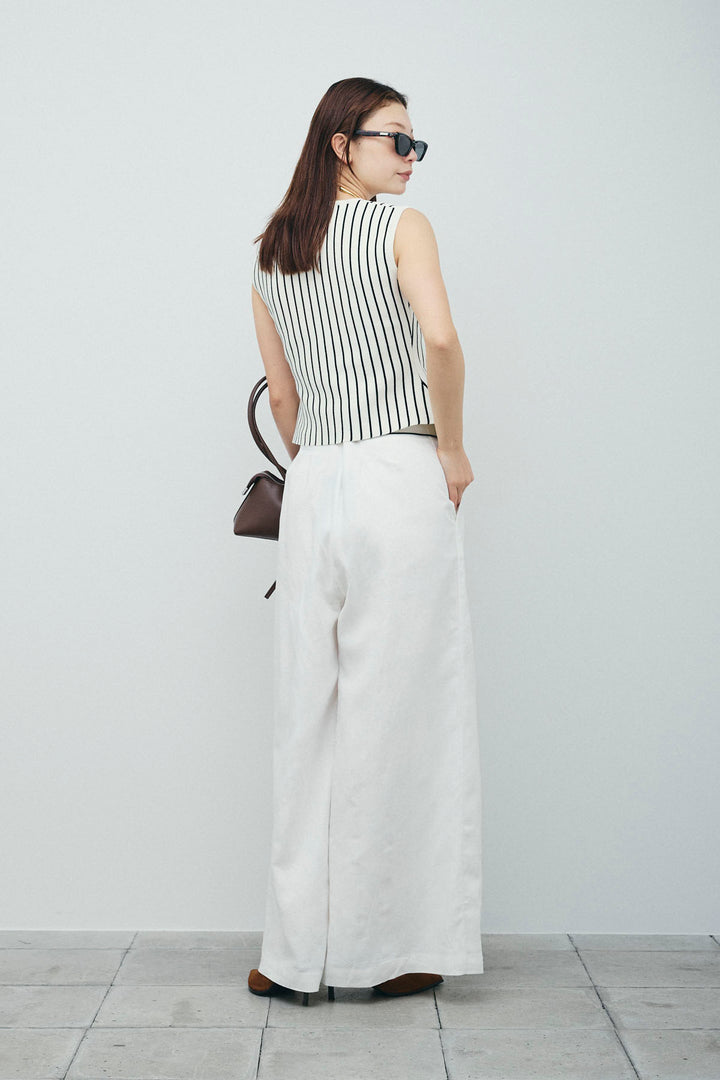 [予約/SET]チョークストライプニットベスト+リネンライクリラックスパンツ(2set)