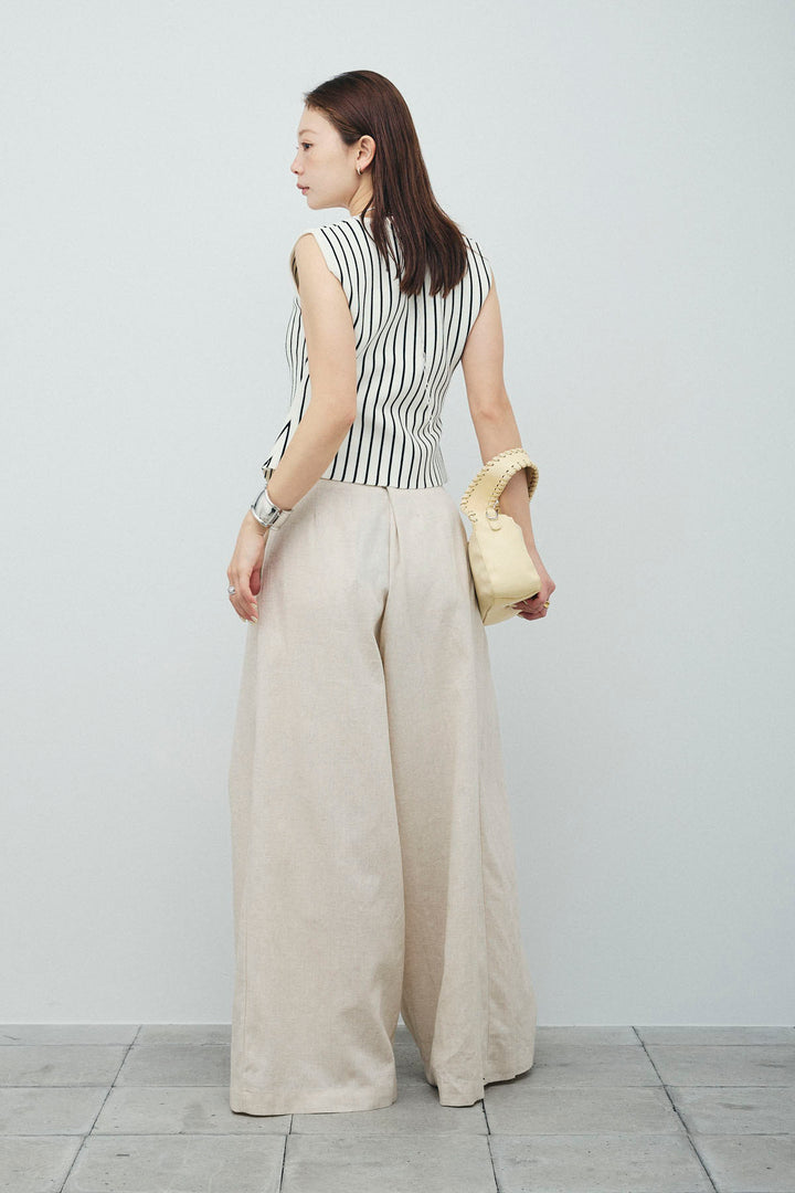 [予約/SET]チョークストライプニットベスト+リネンライクリラックスパンツ(2set)
