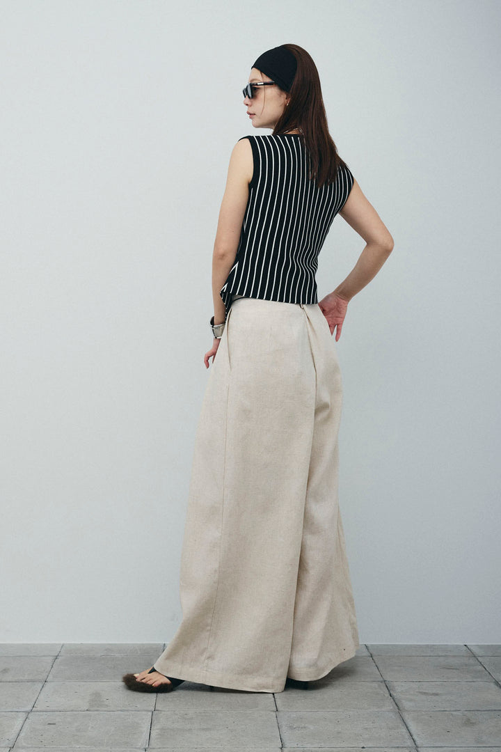 [予約/SET]チョークストライプニットベスト+リネンライクリラックスパンツ(2set)