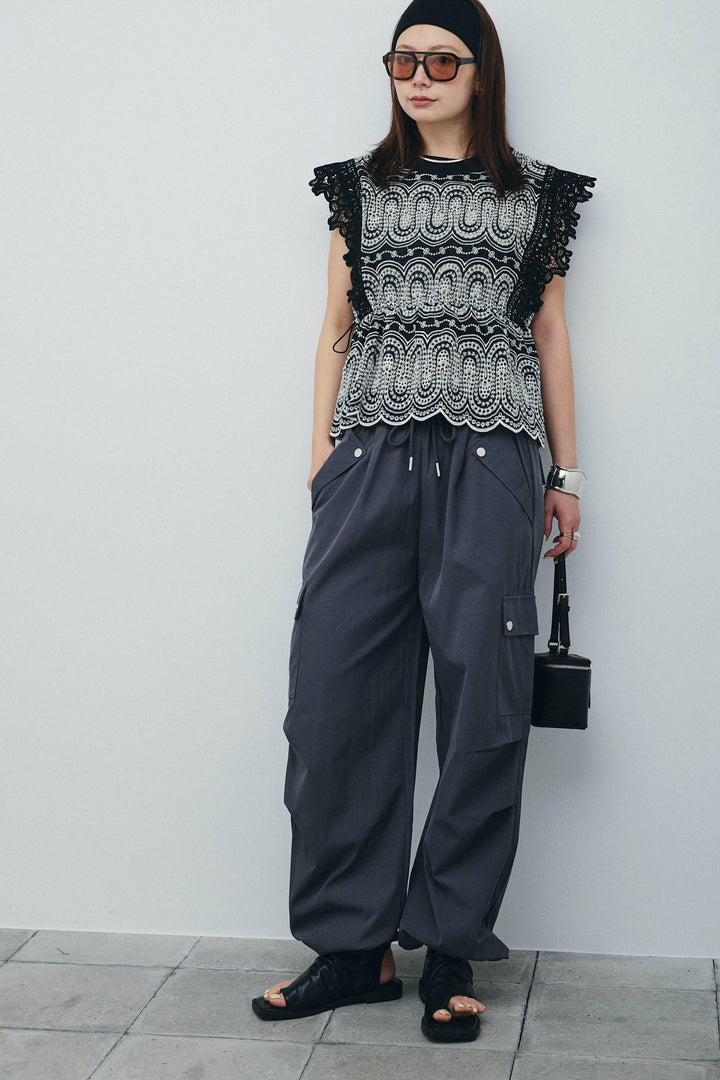 [予約/SET]エンブロイダリーレースブラウス+カーゴパンツ(2set)
