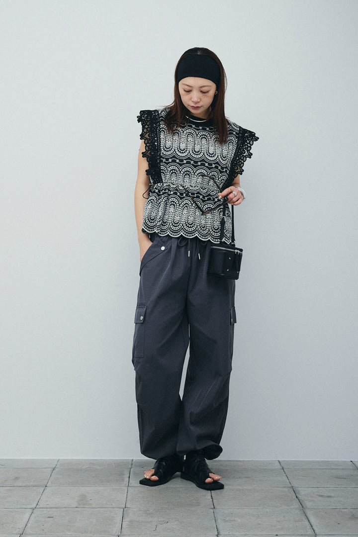 [予約/SET]エンブロイダリーレースブラウス+カーゴパンツ(2set)