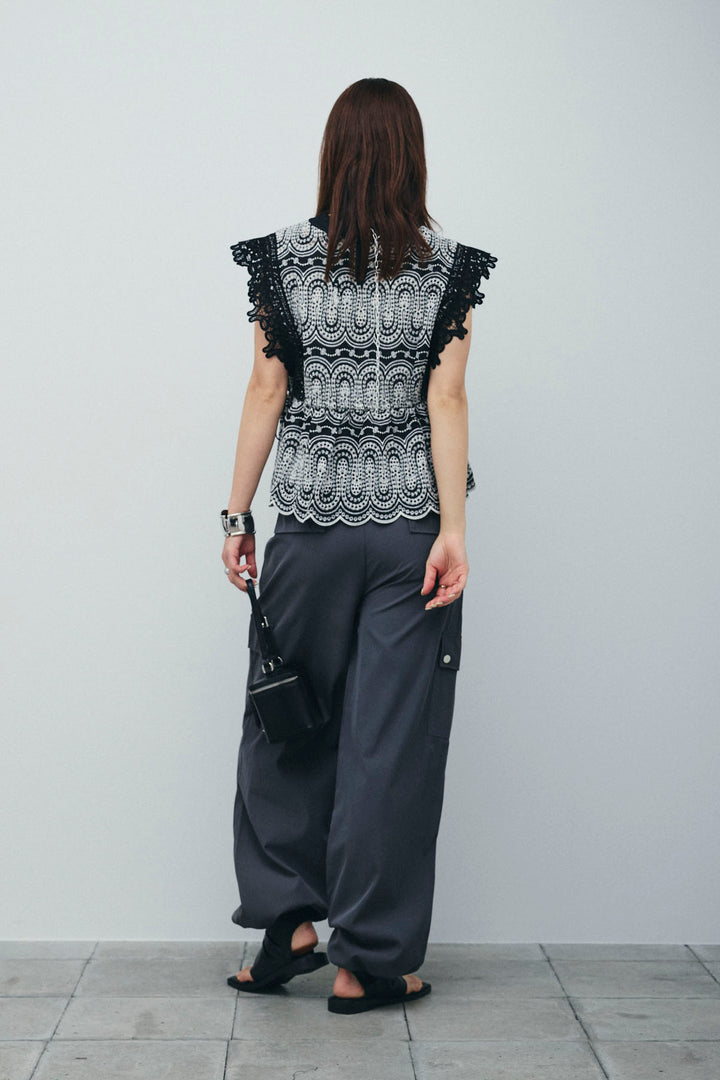 [予約/SET]エンブロイダリーレースブラウス+カーゴパンツ(2set)