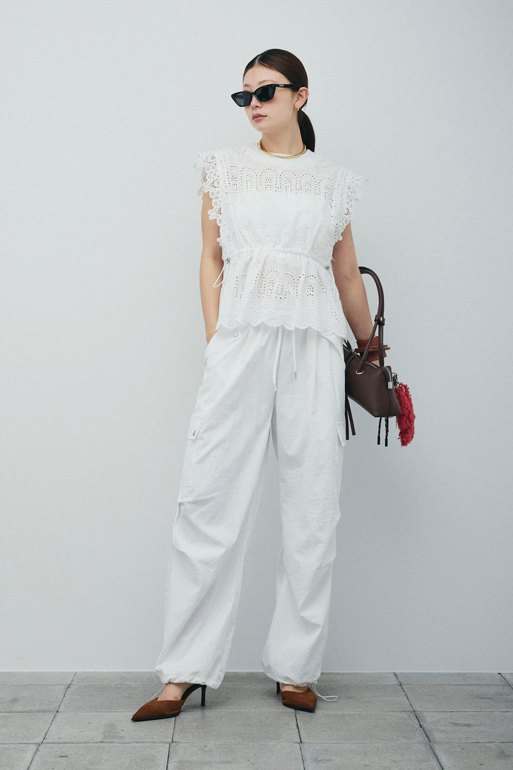 [予約/SET]エンブロイダリーレースブラウス+カーゴパンツ(2set)