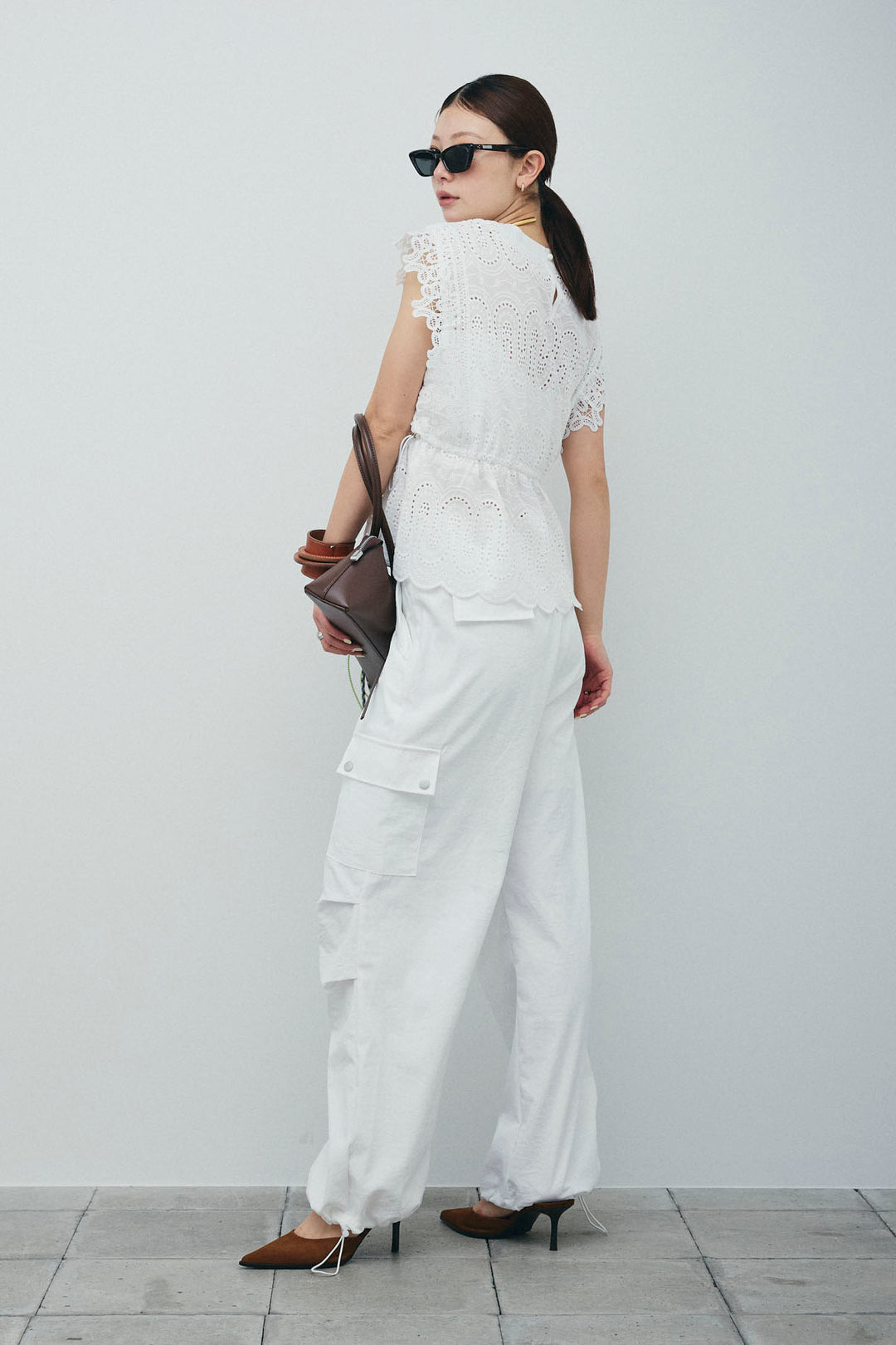 [予約/SET]エンブロイダリーレースブラウス+カーゴパンツ(2set)