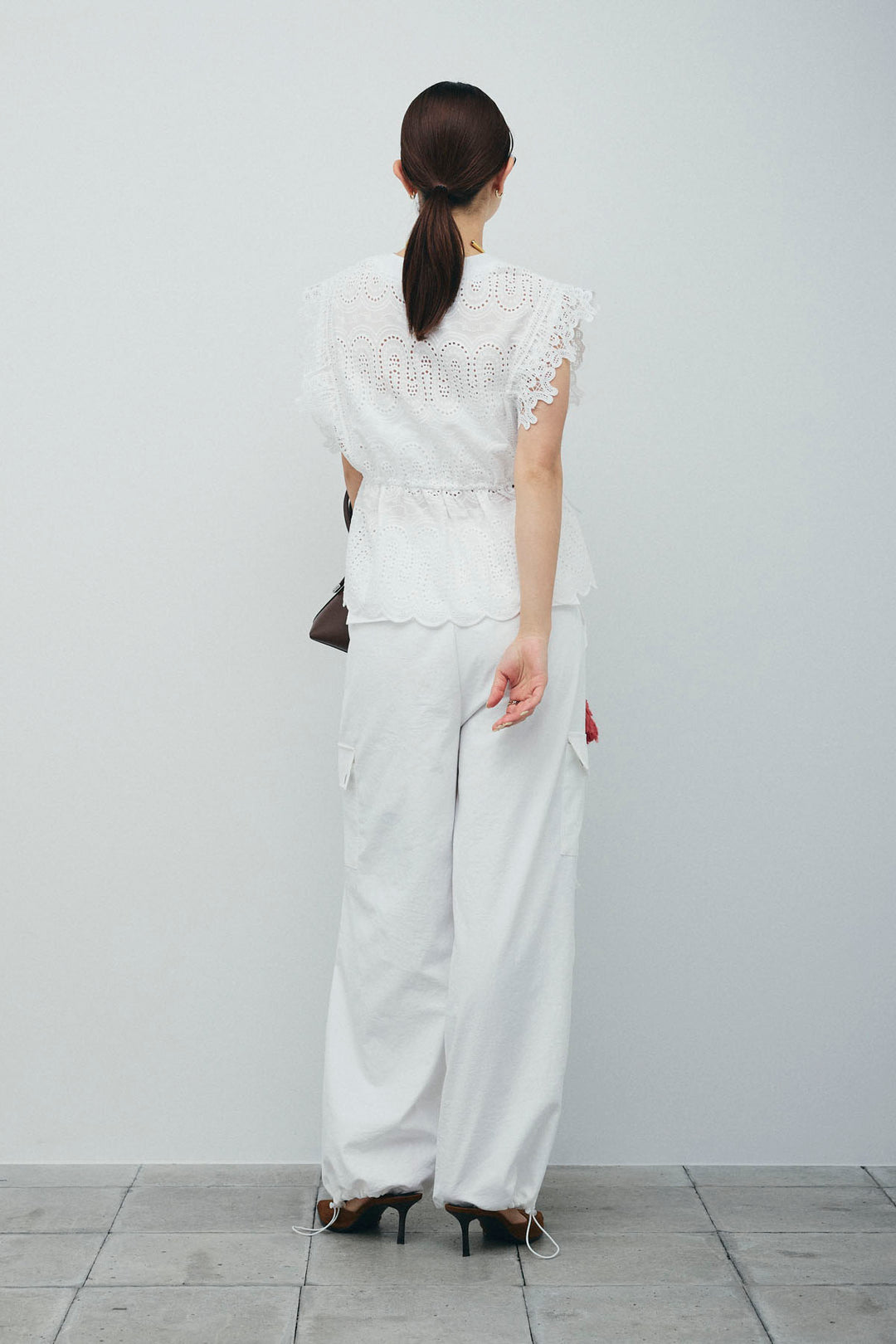 [予約/SET]エンブロイダリーレースブラウス+カーゴパンツ(2set)