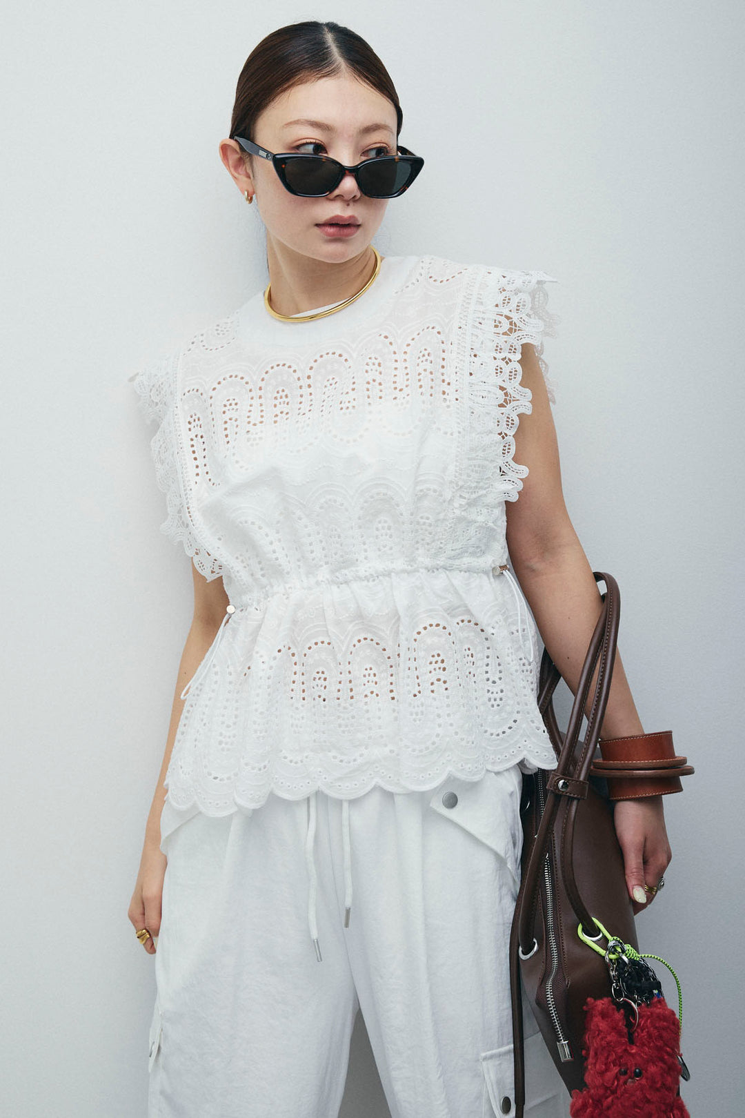 [予約/SET]エンブロイダリーレースブラウス+カーゴパンツ(2set)