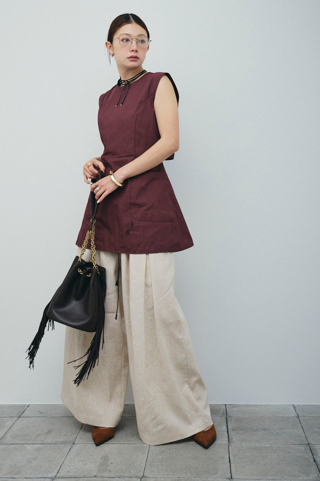 [予約/SET]バックオープンブラウス+リネンライクリラックスパンツ(2set)