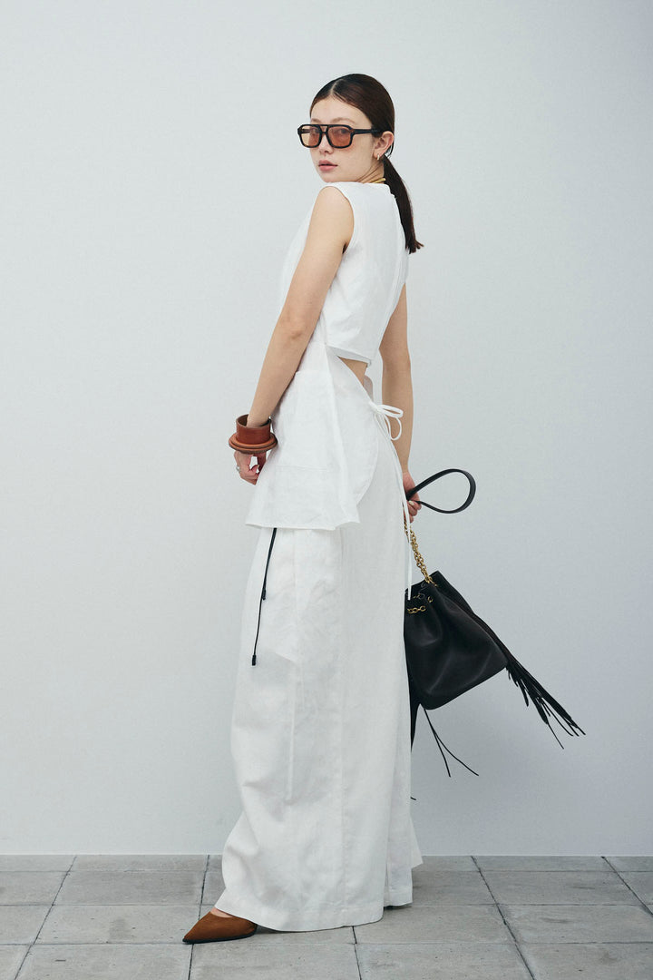 [予約/SET]バックオープンブラウス+リネンライクリラックスパンツ(2set)