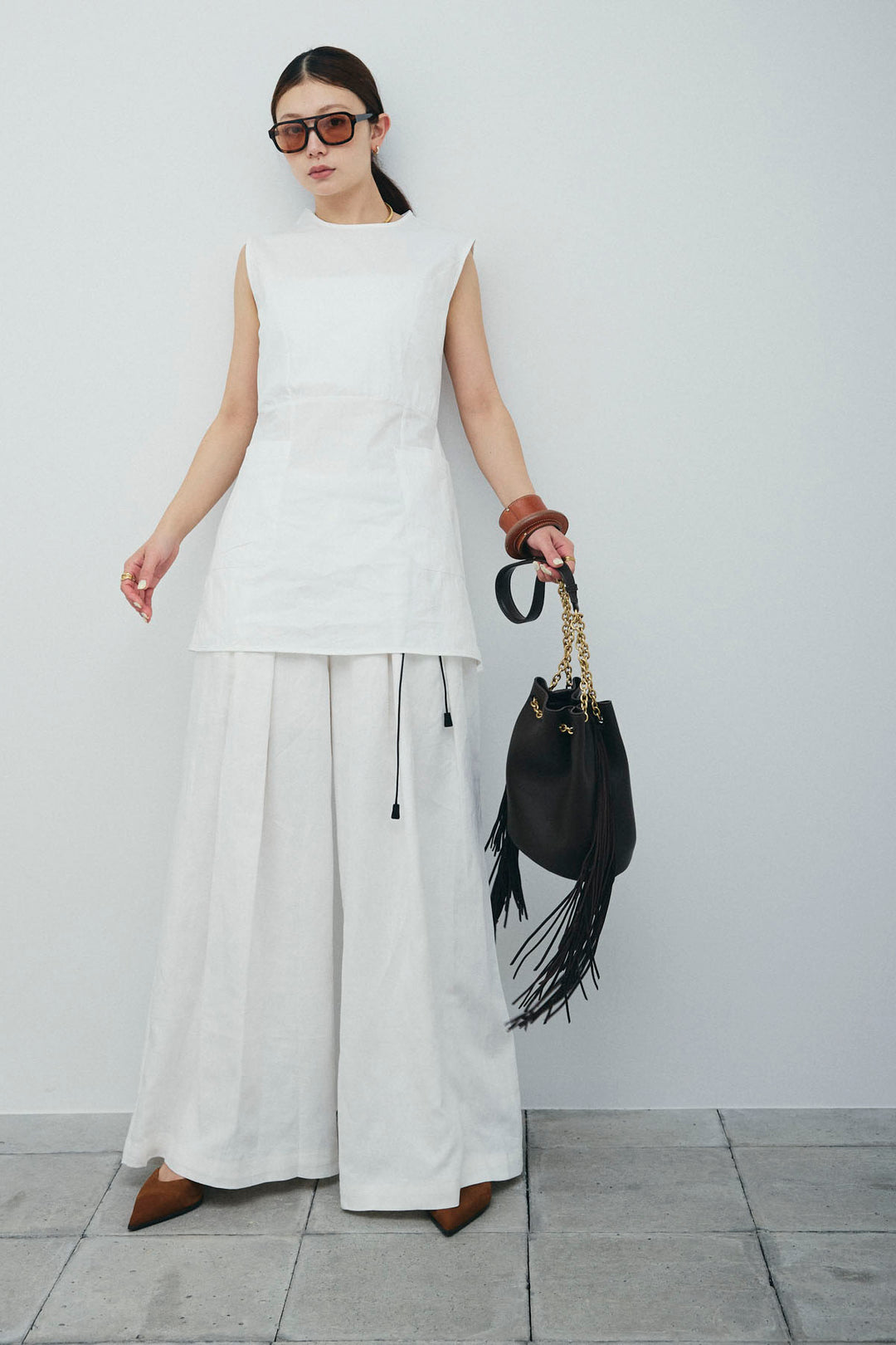 [予約/SET]バックオープンブラウス+リネンライクリラックスパンツ(2set)