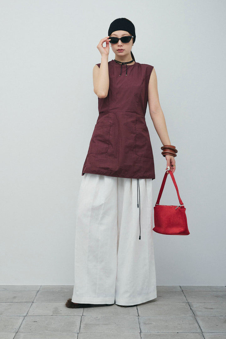 [予約/SET]バックオープンブラウス+リネンライクリラックスパンツ(2set)