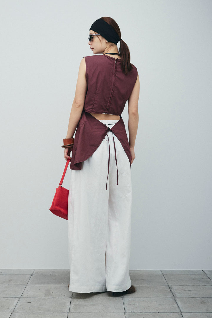 [予約/SET]バックオープンブラウス+リネンライクリラックスパンツ(2set)