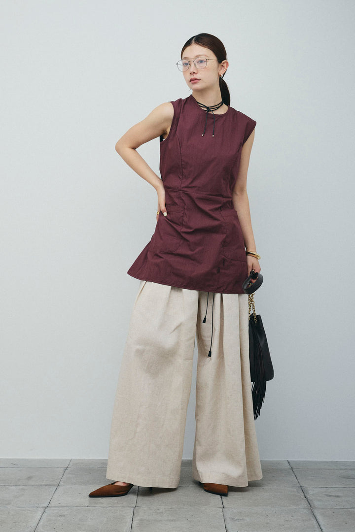 [予約/SET]バックオープンブラウス+リネンライクリラックスパンツ(2set)