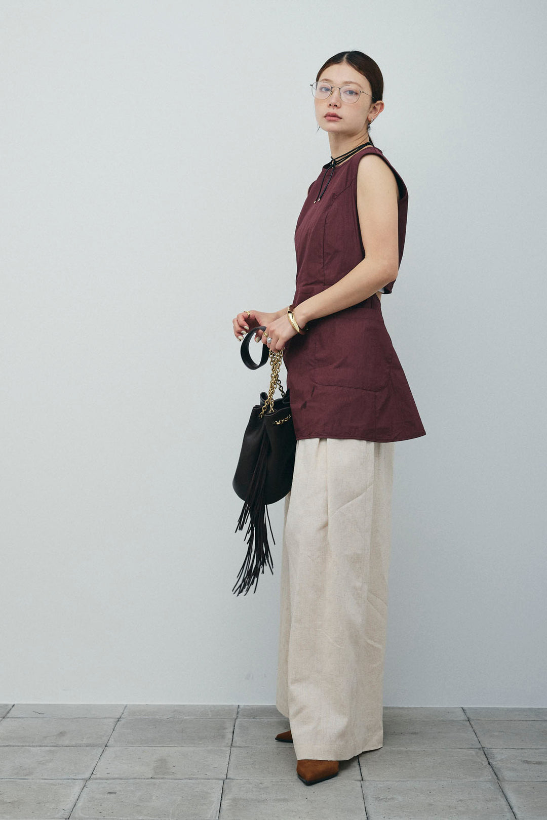 [予約/SET]バックオープンブラウス+リネンライクリラックスパンツ(2set)