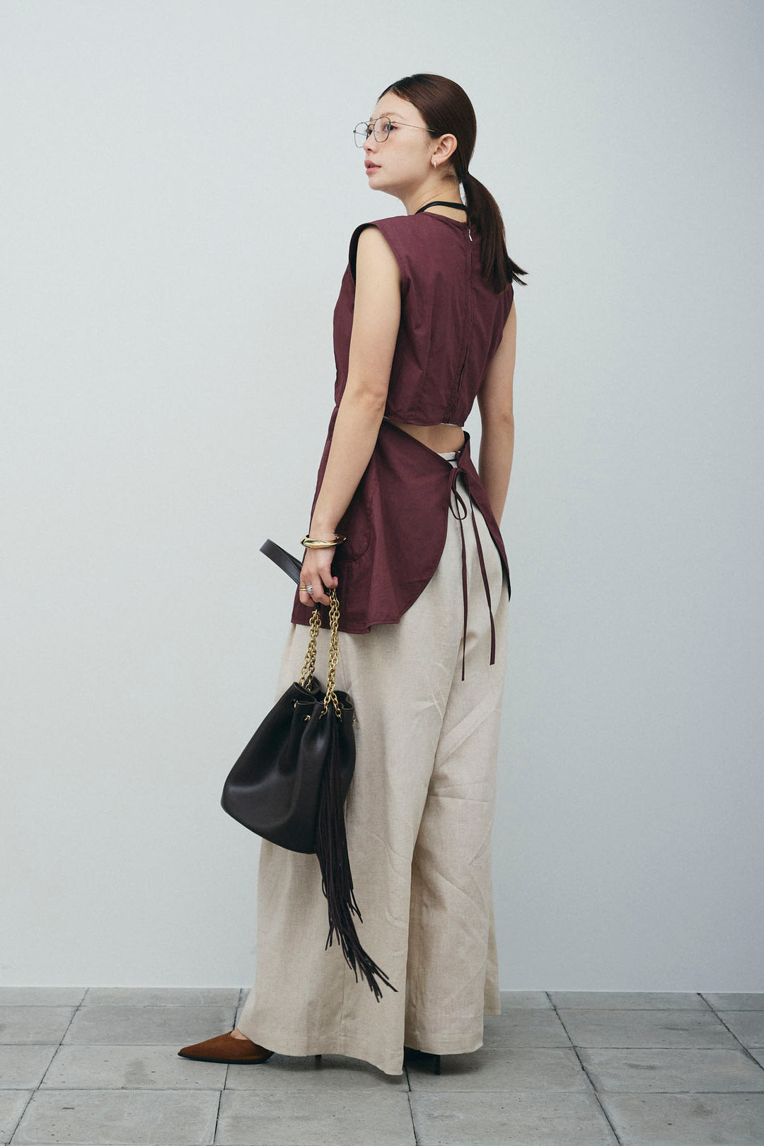 [予約/SET]バックオープンブラウス+リネンライクリラックスパンツ(2set)