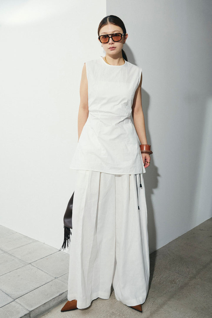 [予約/SET]バックオープンブラウス+リネンライクリラックスパンツ(2set)