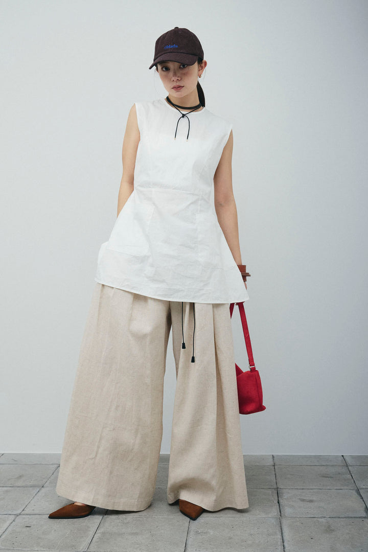 [予約/SET]バックオープンブラウス+リネンライクリラックスパンツ(2set)