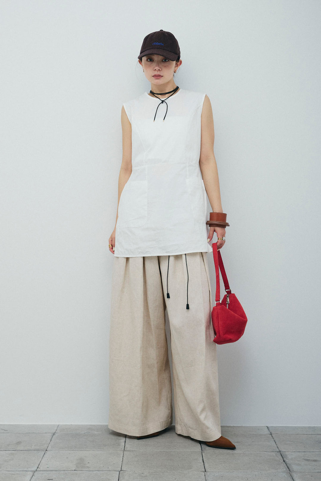 [予約/SET]バックオープンブラウス+リネンライクリラックスパンツ(2set)