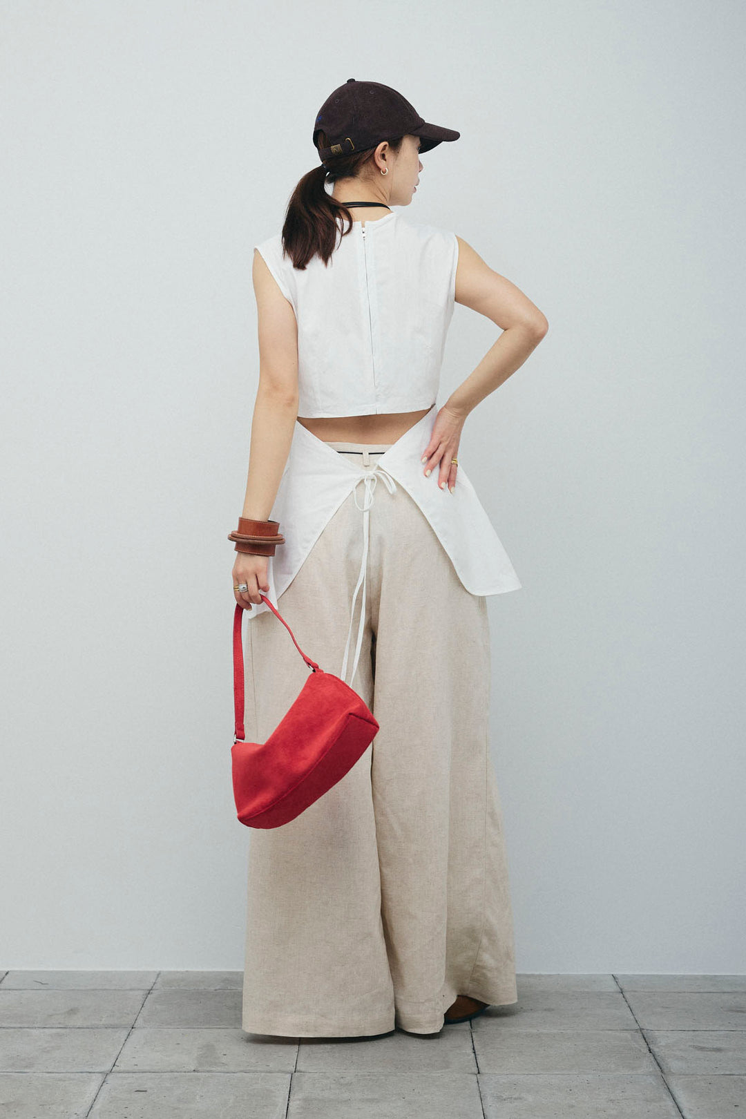 [予約/SET]バックオープンブラウス+リネンライクリラックスパンツ(2set)