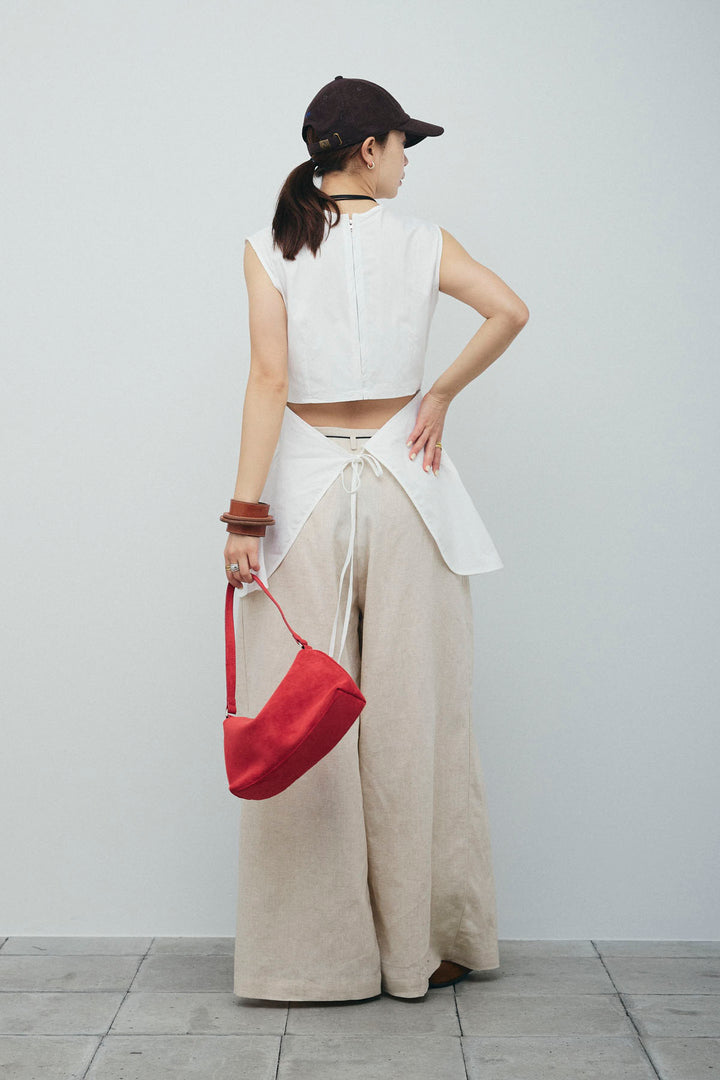 [予約/SET]バックオープンブラウス+リネンライクリラックスパンツ(2set)