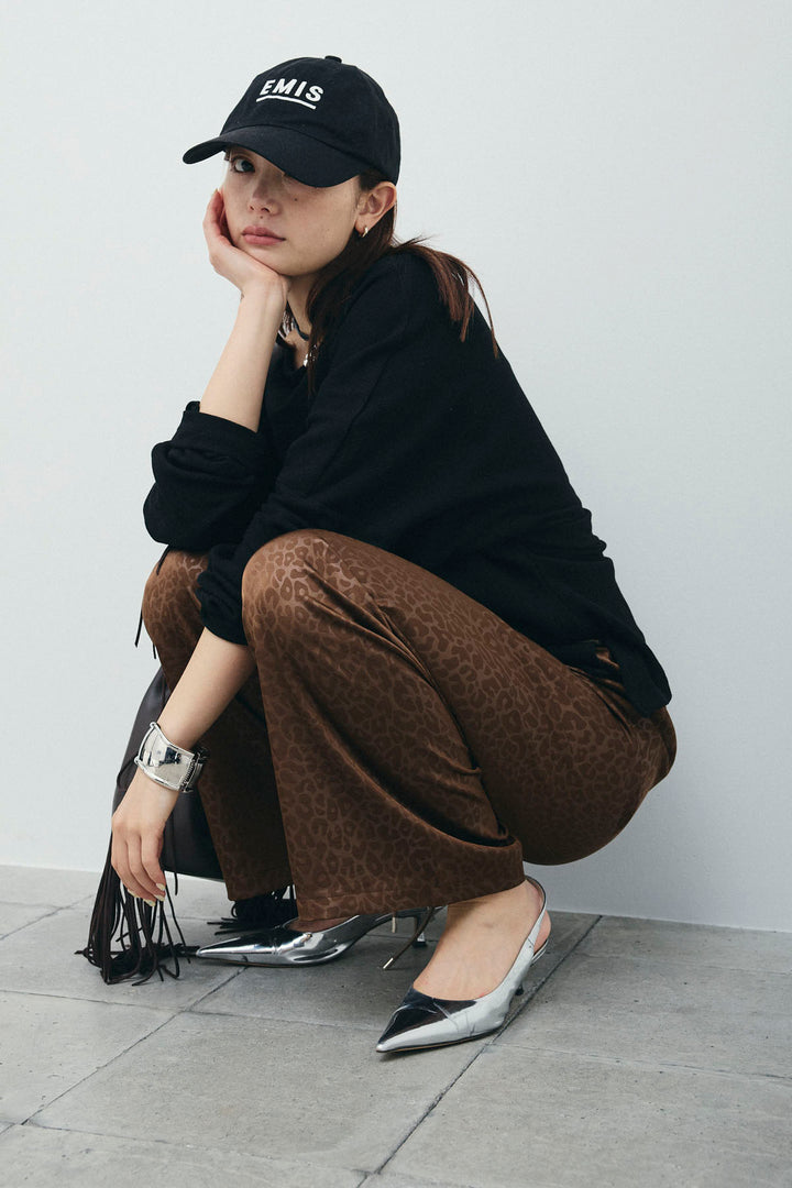 [予約/SET]アシンメトリーミニワッフルPO+フェイクサテンレオパードワイドパンツ(2set)